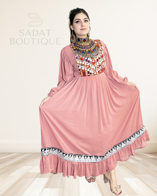 Soft Rose Pink Afghan Maxi Dress Sadat Boutique