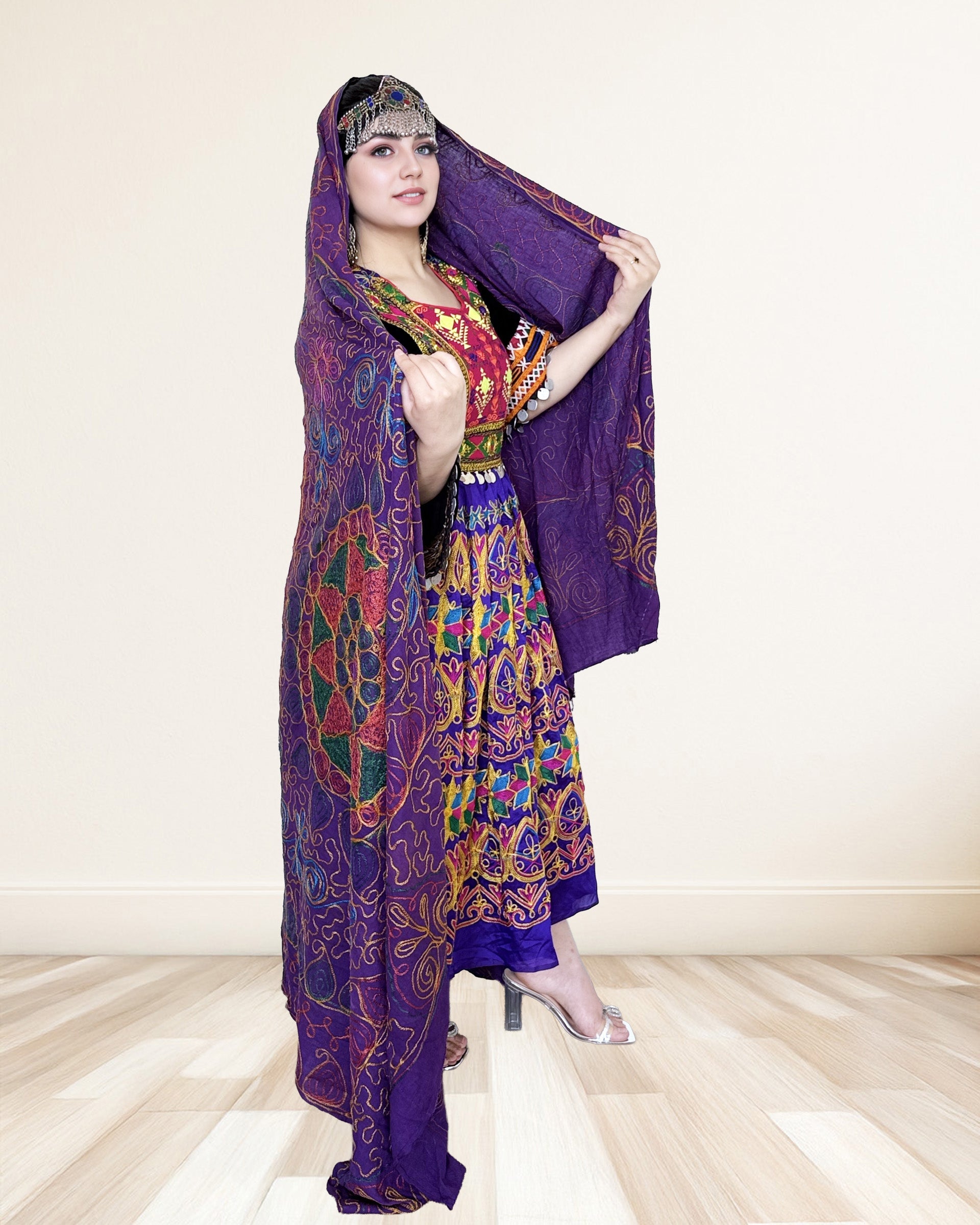purple afghan dress Purple Velvet Afghan Dress Arsh Fashion