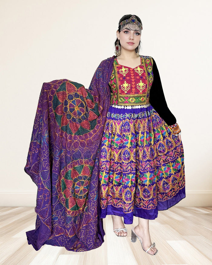 Purple Charmaghzani Afghan Dress