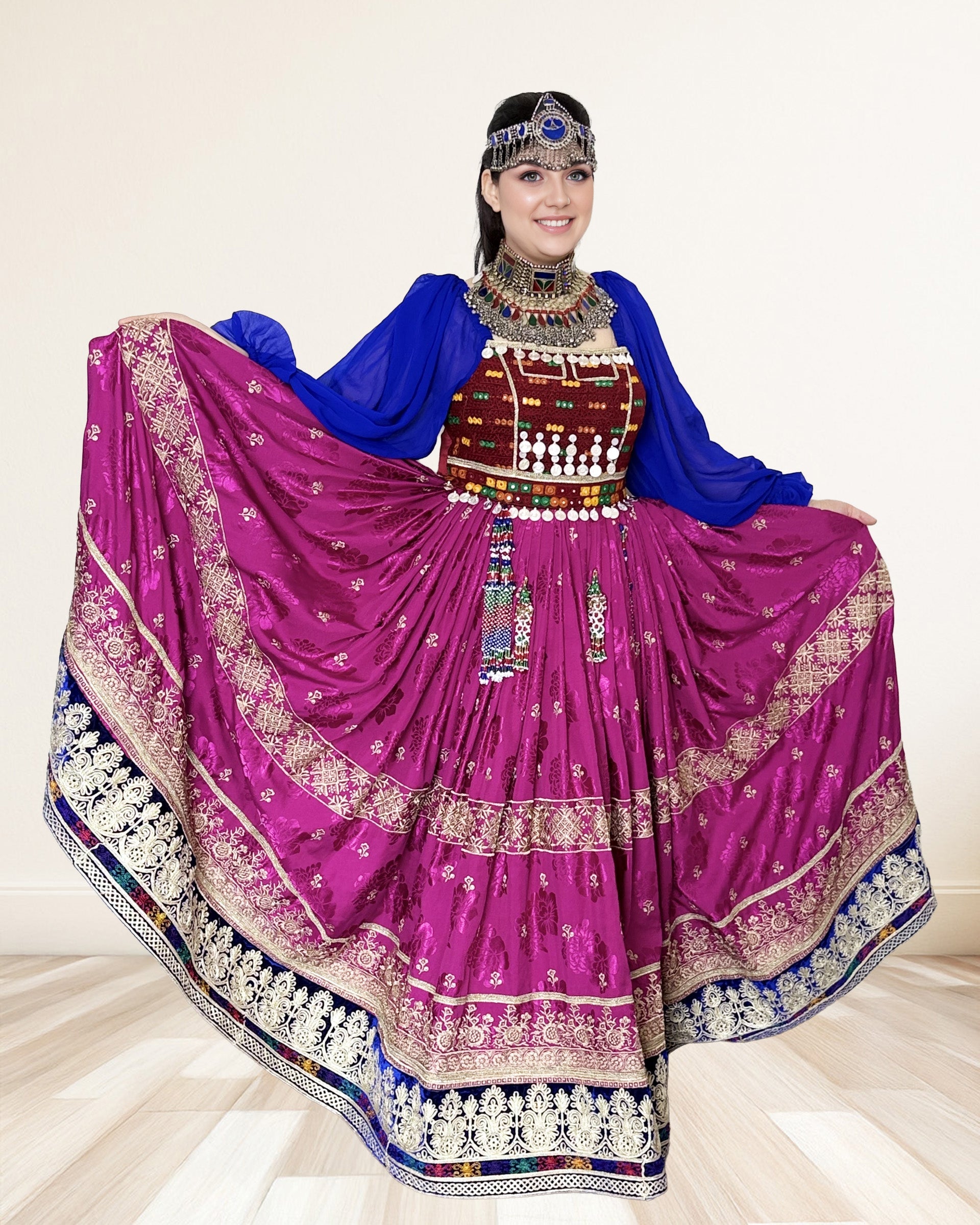 Premium Magenta & Royal Blue Afghan Dres Sadat Boutique