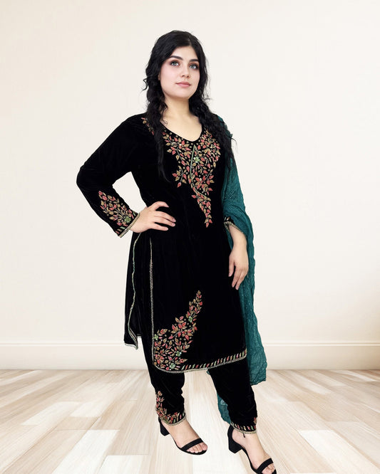 Black Velvet Embroidered Suit Sadat Boutique