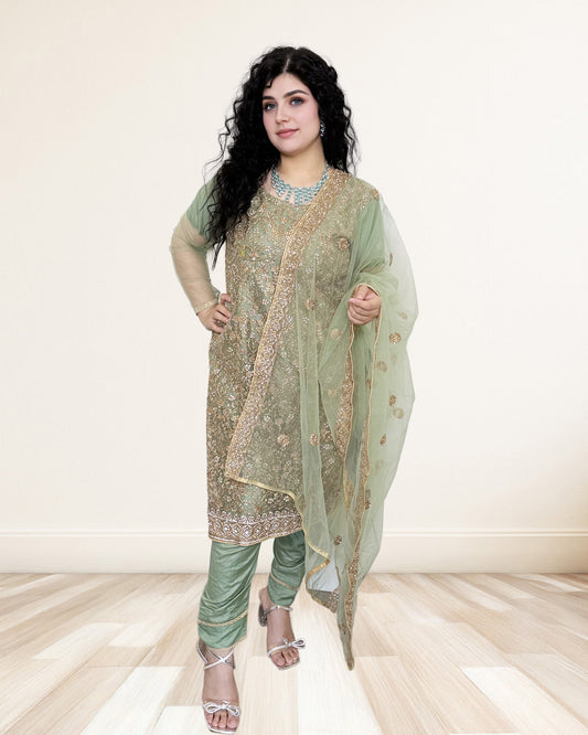 Embroidered Party Suit  Lightweight Elegance with Churidar Pants Sadat Boutique
