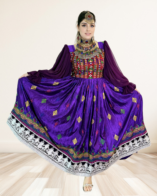 Regal Purple Modern Afghan Cultural Dress Sadat Boutique