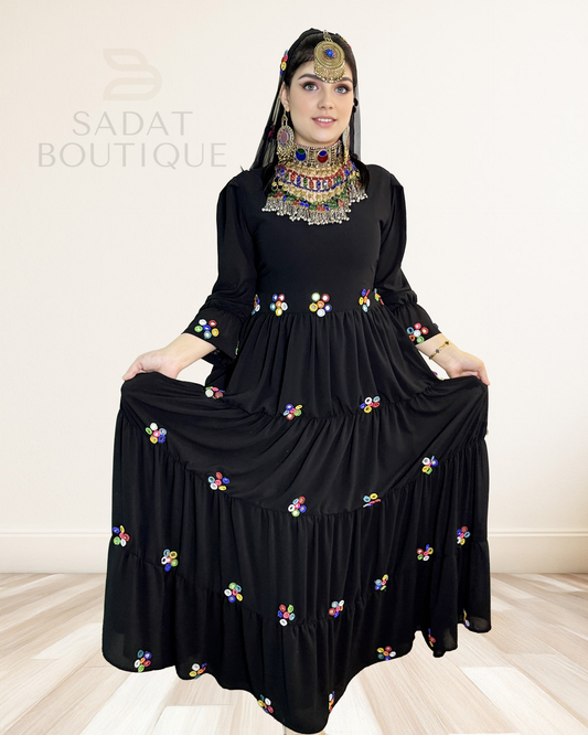 Zarif Black Afghan Dress Sadat Boutique
