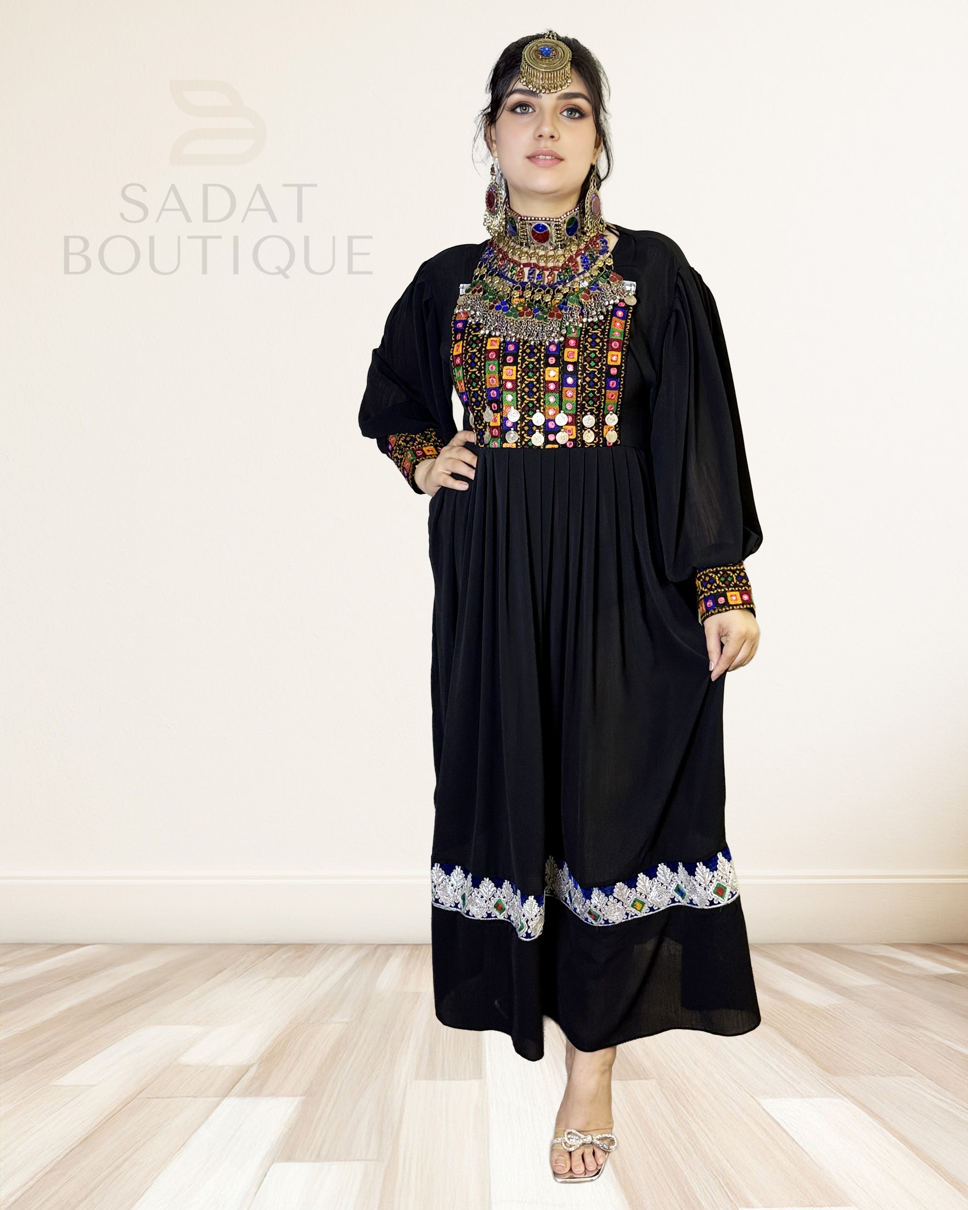 Elegant Black Afghan Maxi Dress Sadat Boutique