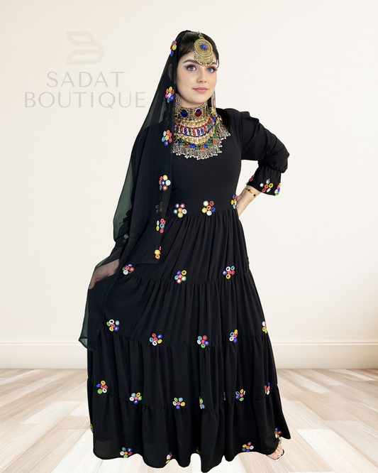 Zarif Black Afghan Dress Sadat Boutique