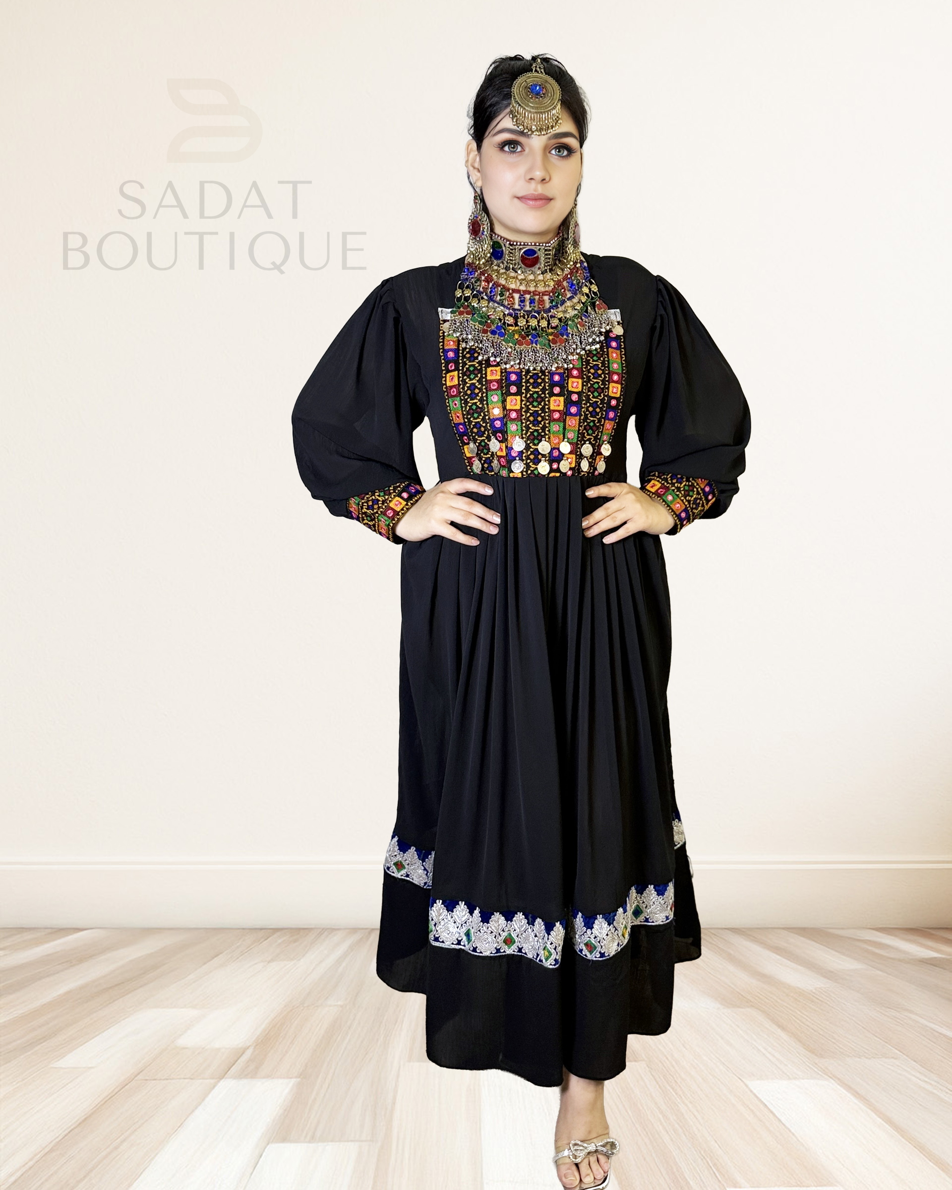 Elegant Black Afghan Maxi Dress Sadat Boutique
