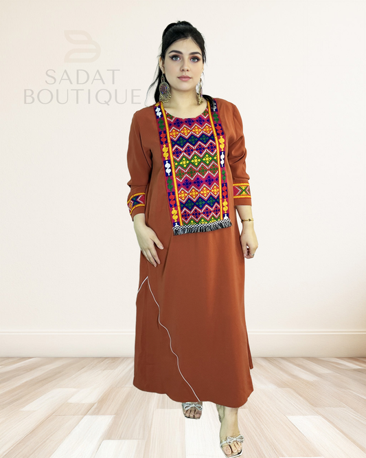 Sadaf Rust Afghan Dress Sadat Boutique