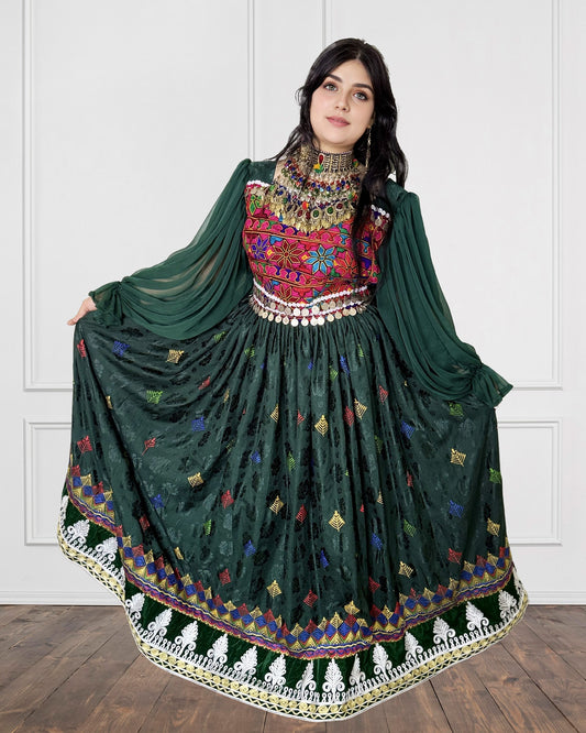 Green Kochi Party Afghan Dress Sadat Boutique