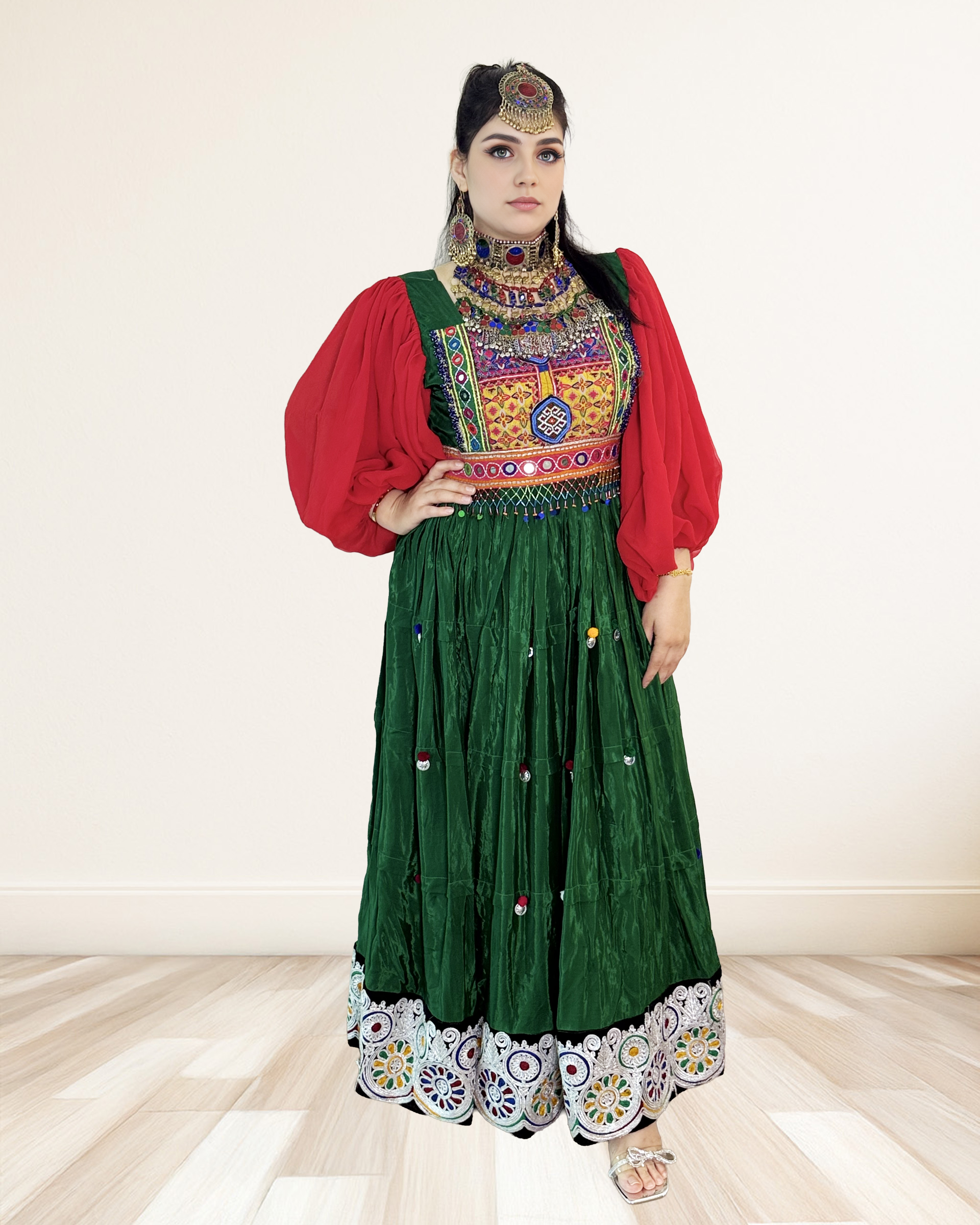 Afghan Dress Vibrant Elegance with Circular Embroidered Hem Sadat Boutique