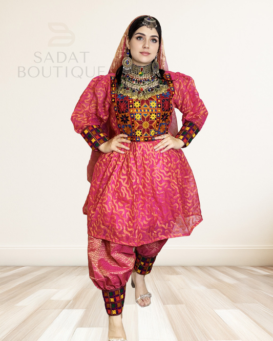 Radiant Hot Pink Traditional Afghan Modern Dress Sadat Boutique