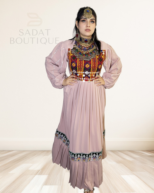 Soft Blush Pleated Afghan Dress Sadat Boutique