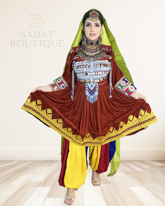 Ziba Rust Velvet Afghan Dress Set Sadat Boutique
