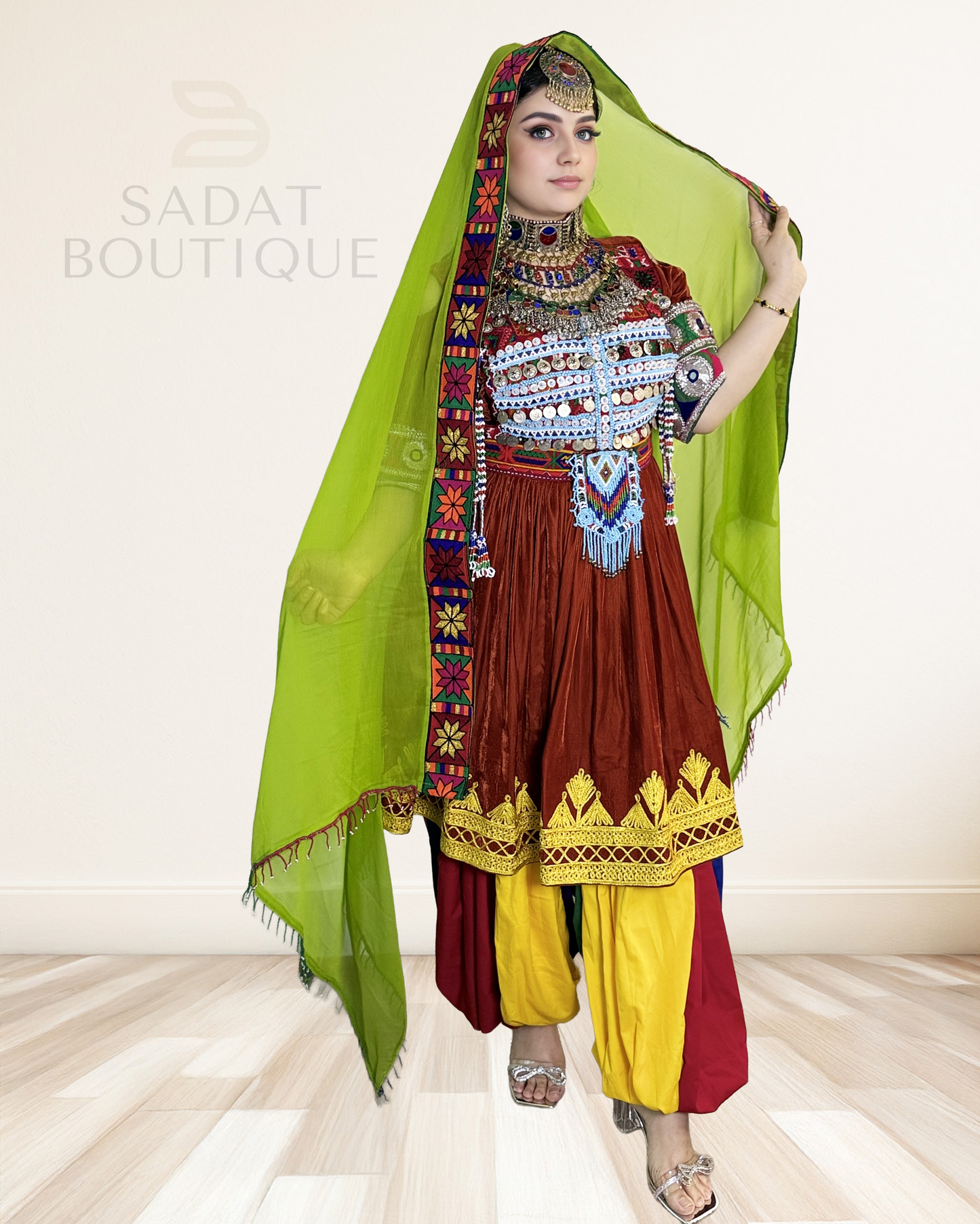 Ziba Rust Velvet Afghan Dress Set Sadat Boutique