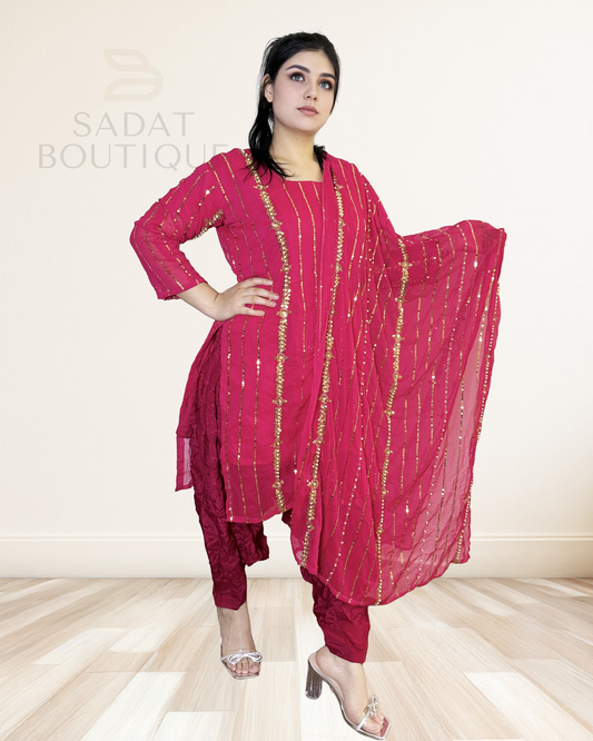 Radiant Red Sequin Salwar Kameez – Bold, Bright & Beautiful Sadat Boutique