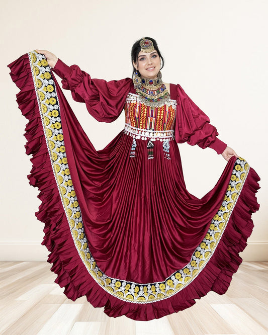 Deep Maroon Premium Afghan Dress Sadat Boutique