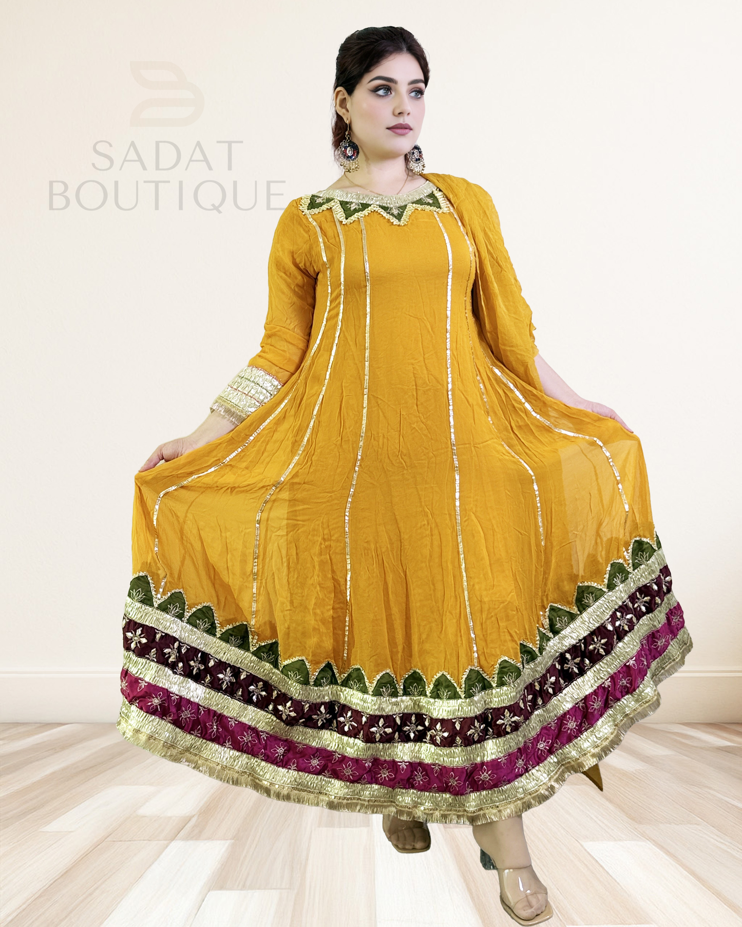 Golden Mustard Traditional Afghan Dress Sadat Boutique