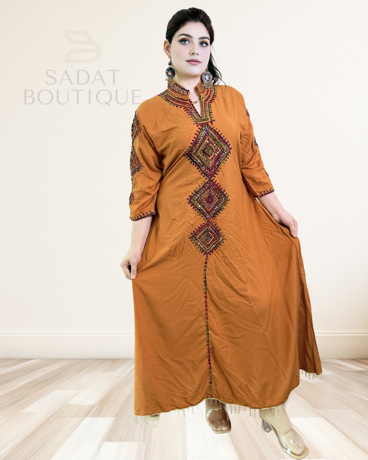 Rust Traditional Afghan Dress – Handcrafted Tribal Beauty by Sadat Boutique Sadat Boutique