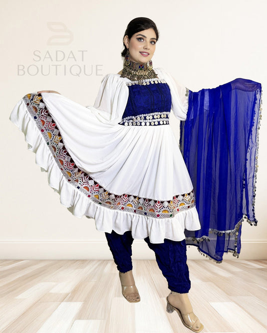 Ivory–Cobalt Afghan Kuchi Set Sadat Boutique