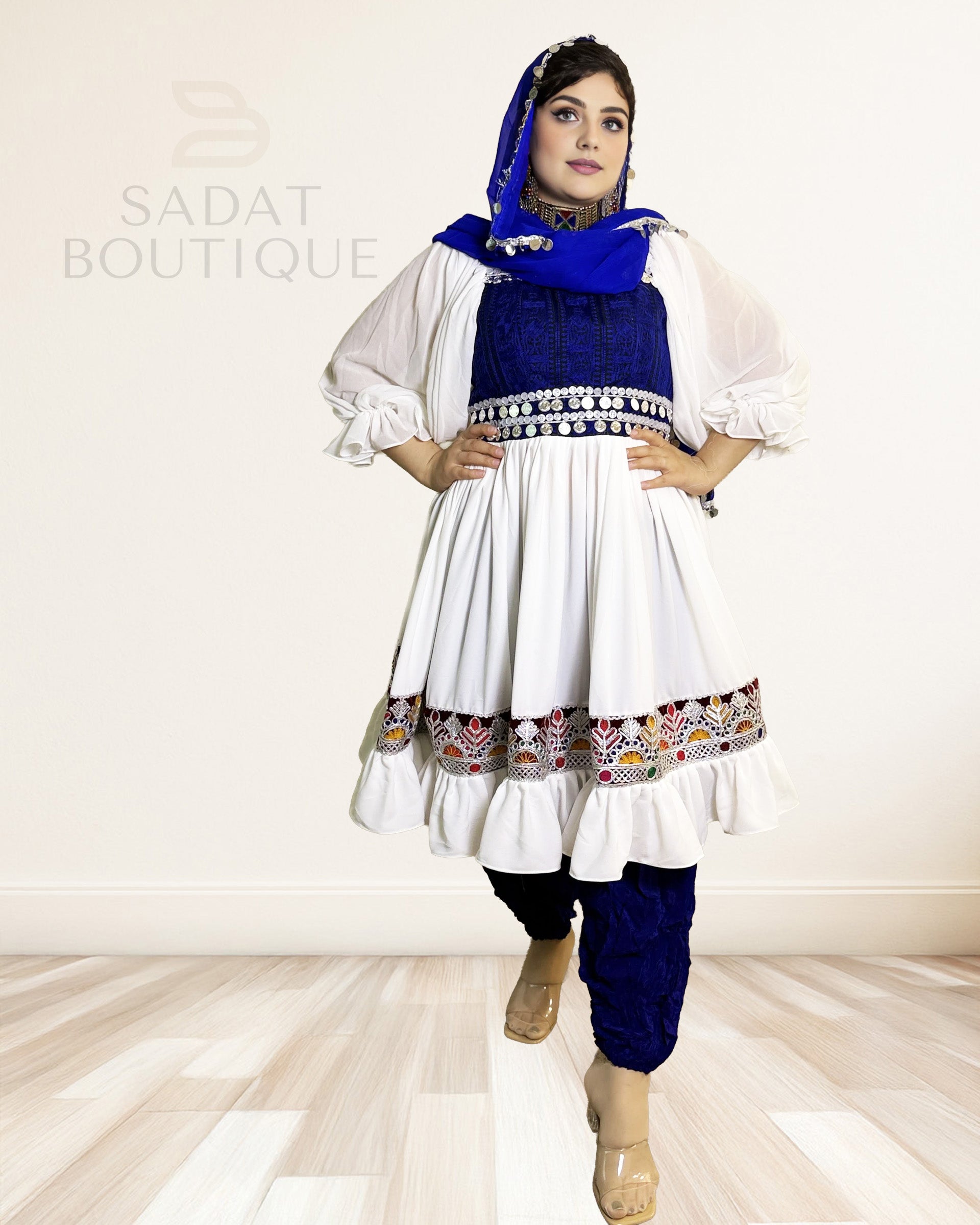 Ivory–Cobalt Afghan Kuchi Set Sadat Boutique