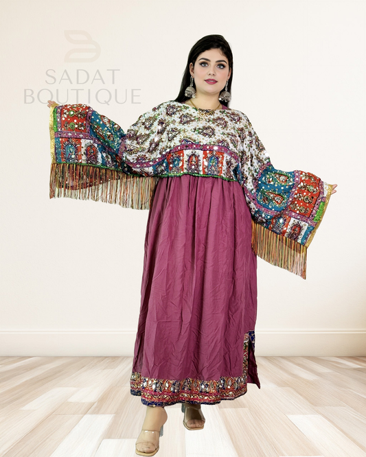 Handcrafted Traditional Dress – Plum & Embroidered Elegance Sadat Boutique