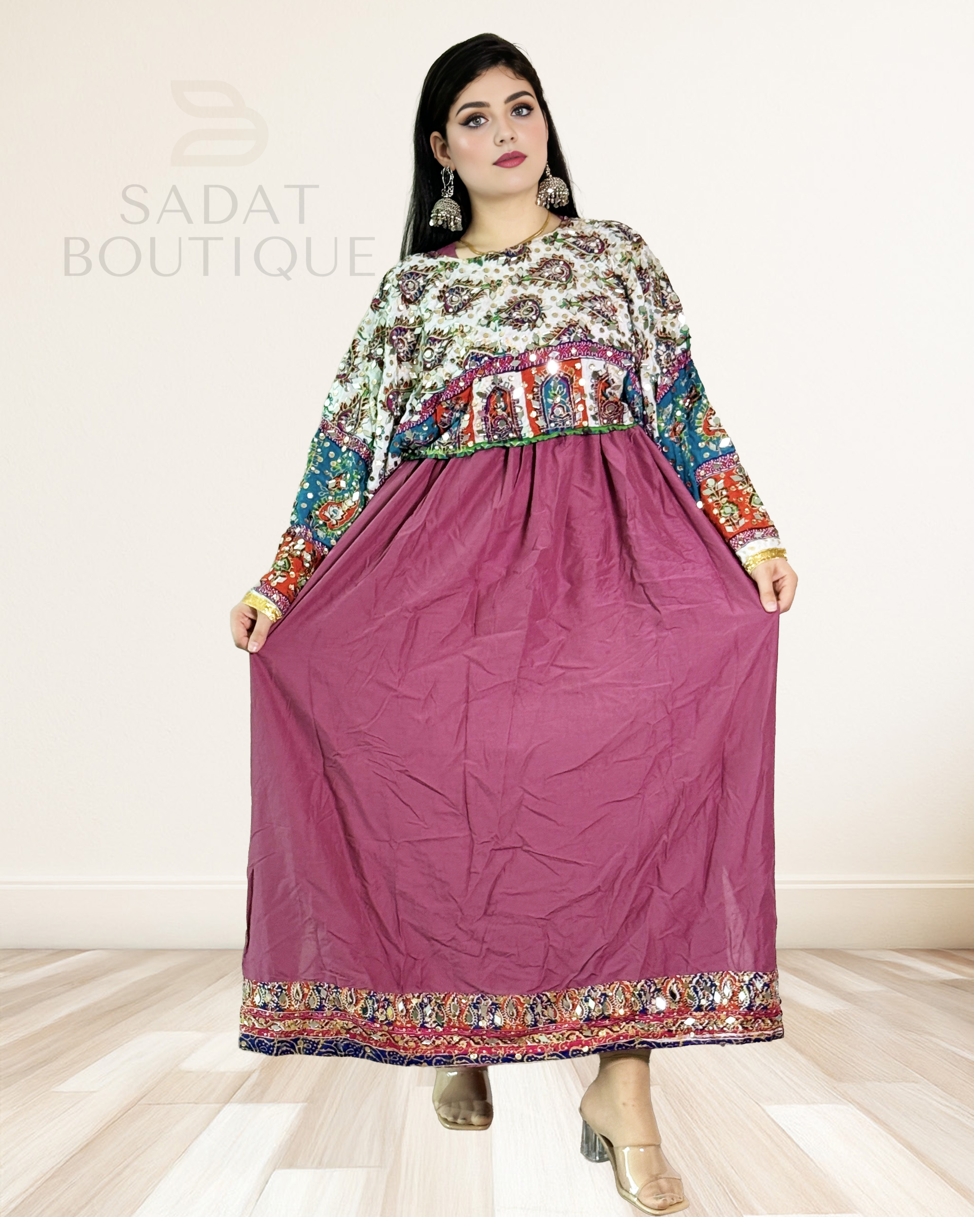 Handcrafted Traditional Dress – Plum & Embroidered Elegance Sadat Boutique