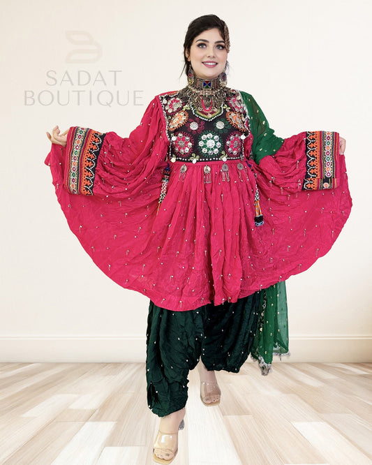 Raspberry–Emerald Kuchi Set Sadat Boutique