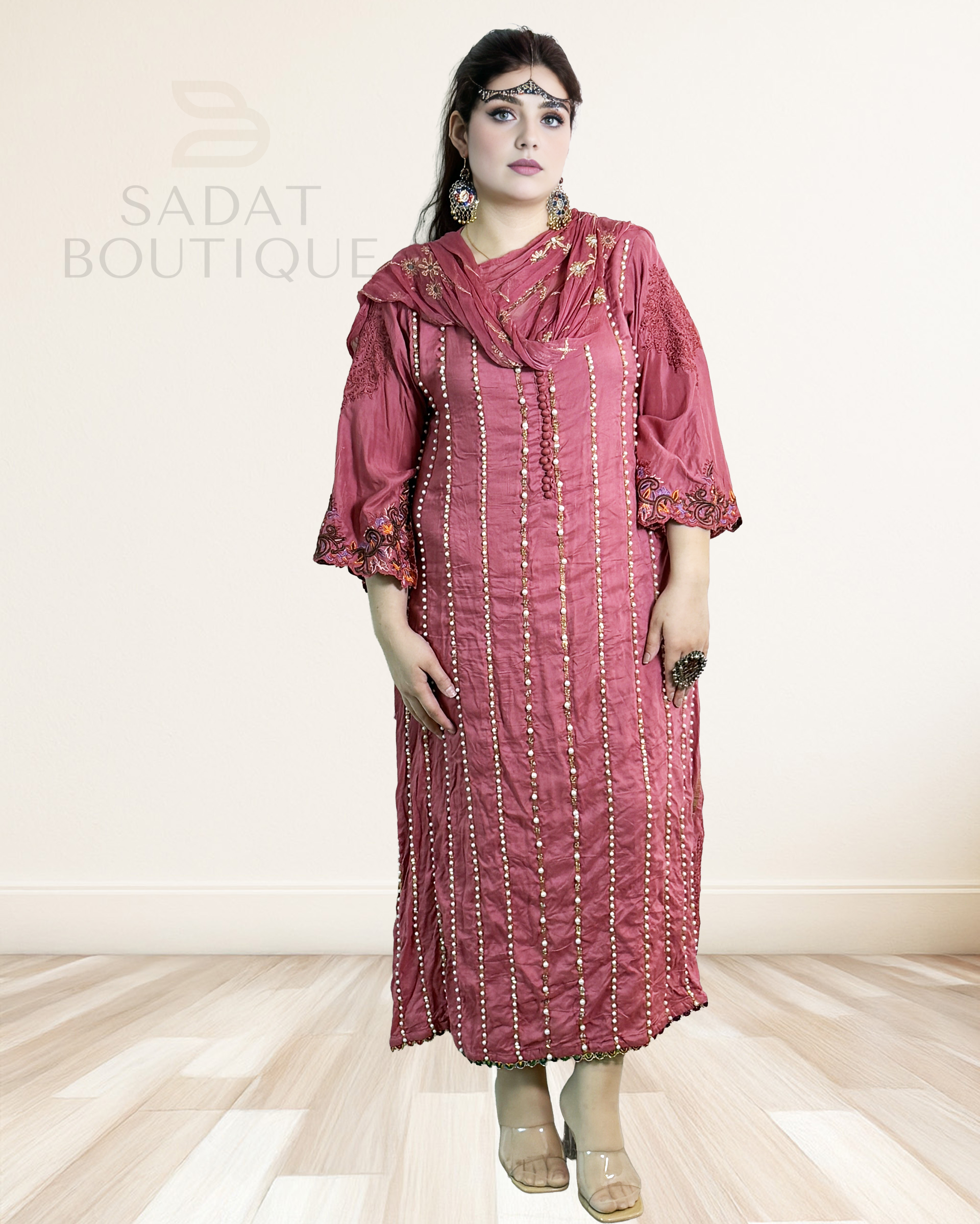 Traditional Dress – Rose Pink Mirrorwork Elegance | Sadat Boutique Sadat Boutique