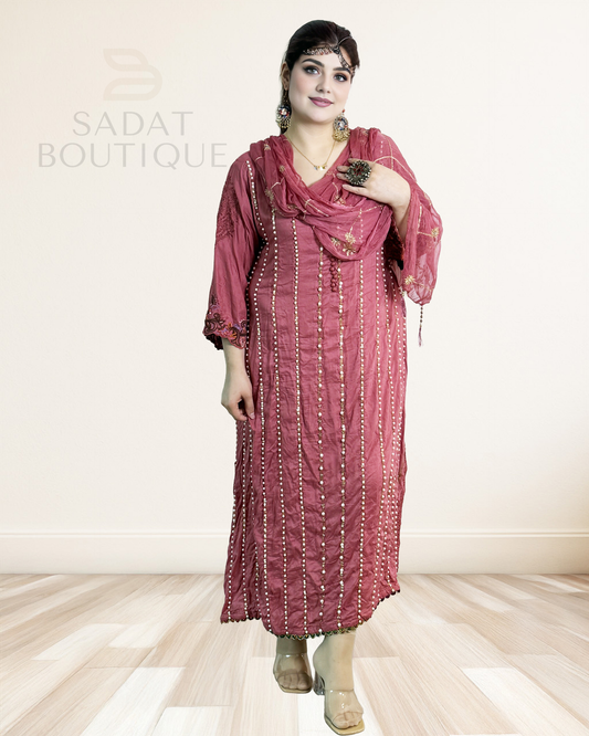 Traditional Dress – Rose Pink Mirrorwork Elegance | Sadat Boutique Sadat Boutique