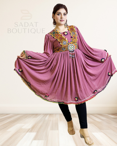 Afghan Traditional Dress – Rose Pink with Hand Embroidered Bodice | Sadat Boutique Sadat Boutique