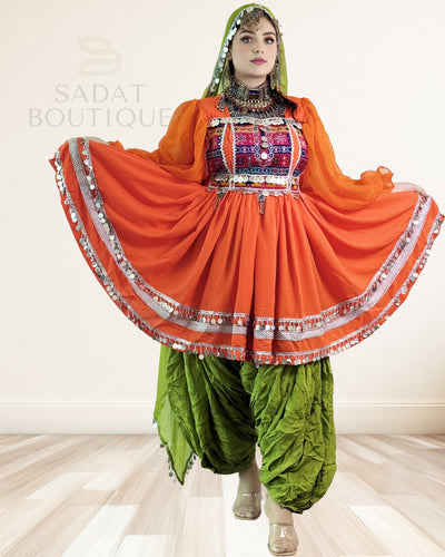 Orange Kuchi Embroidered Kurti with Patiala Salwar & Mirrorwork Dupatta – 3-Piece Sadat Boutique