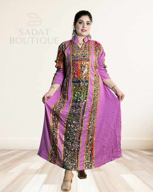 Handcrafted Mirrorwork Traditional Dress – Pink & Multicolor Embroidery Sadat Boutique