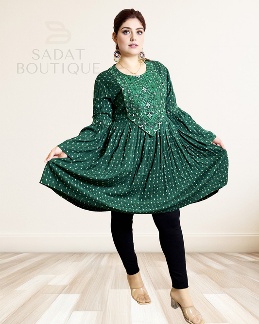 Afghan Traditional Dress – Emerald Green with Intricate Embroidery | Sadat Boutique Sadat Boutique