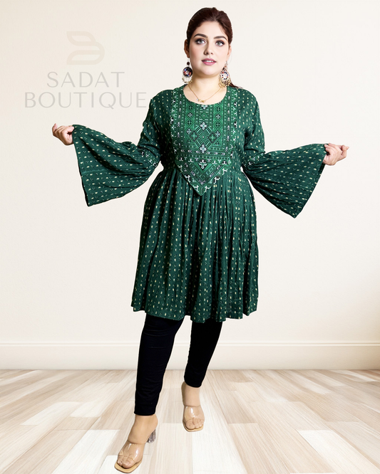 Afghan Traditional Dress – Emerald Green with Intricate Embroidery | Sadat Boutique Sadat Boutique