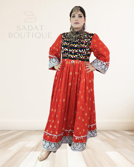 Crimson Afghan Mirrorwork Maxi Sadat Boutique