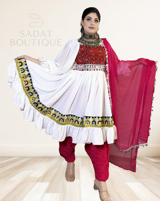 Ivory–Crimson Afghan Kuchi Set Sadat Boutique