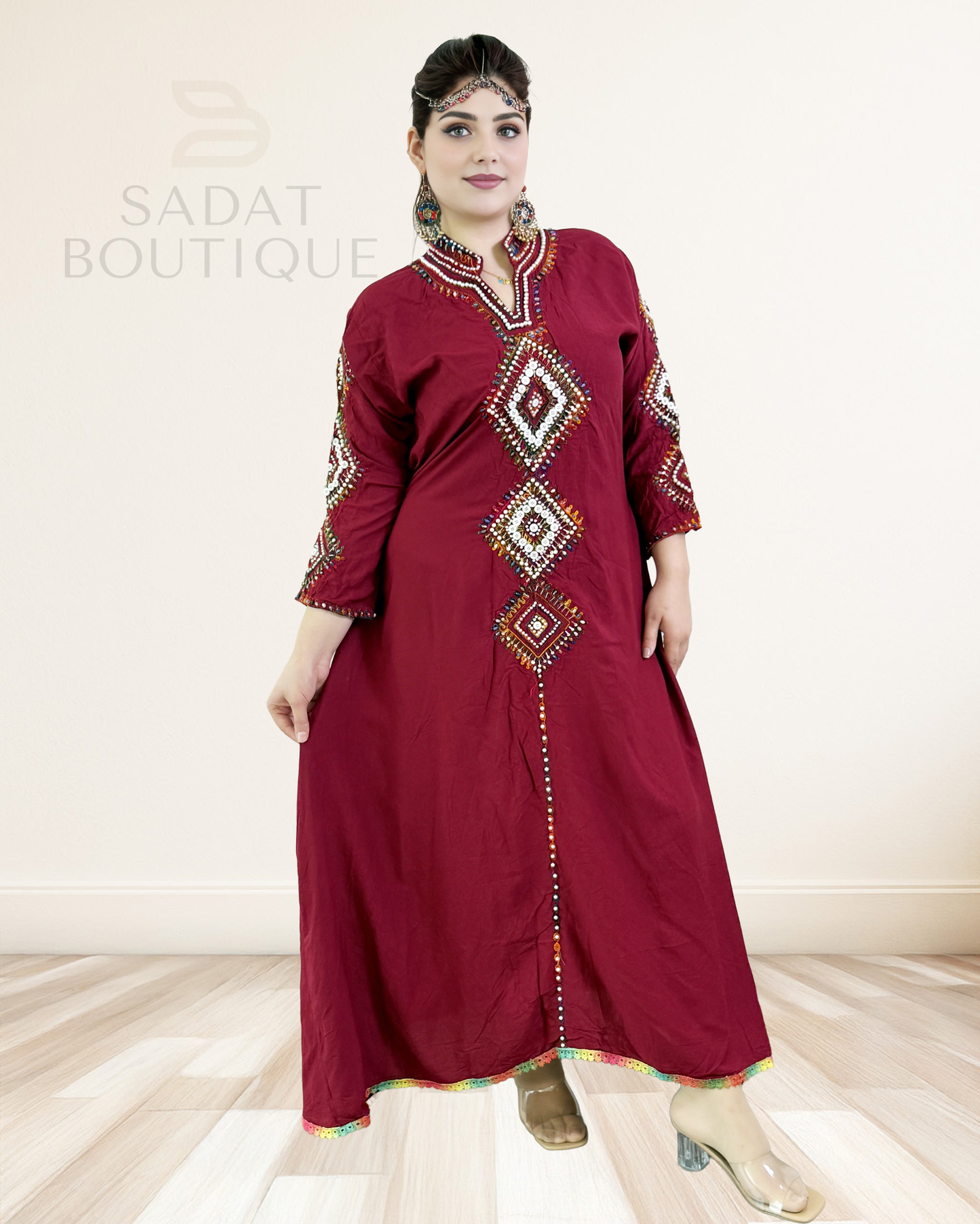 Traditional Dress – Maroon Elegance with Hand Embroidery | Sadat Boutique Sadat Boutique