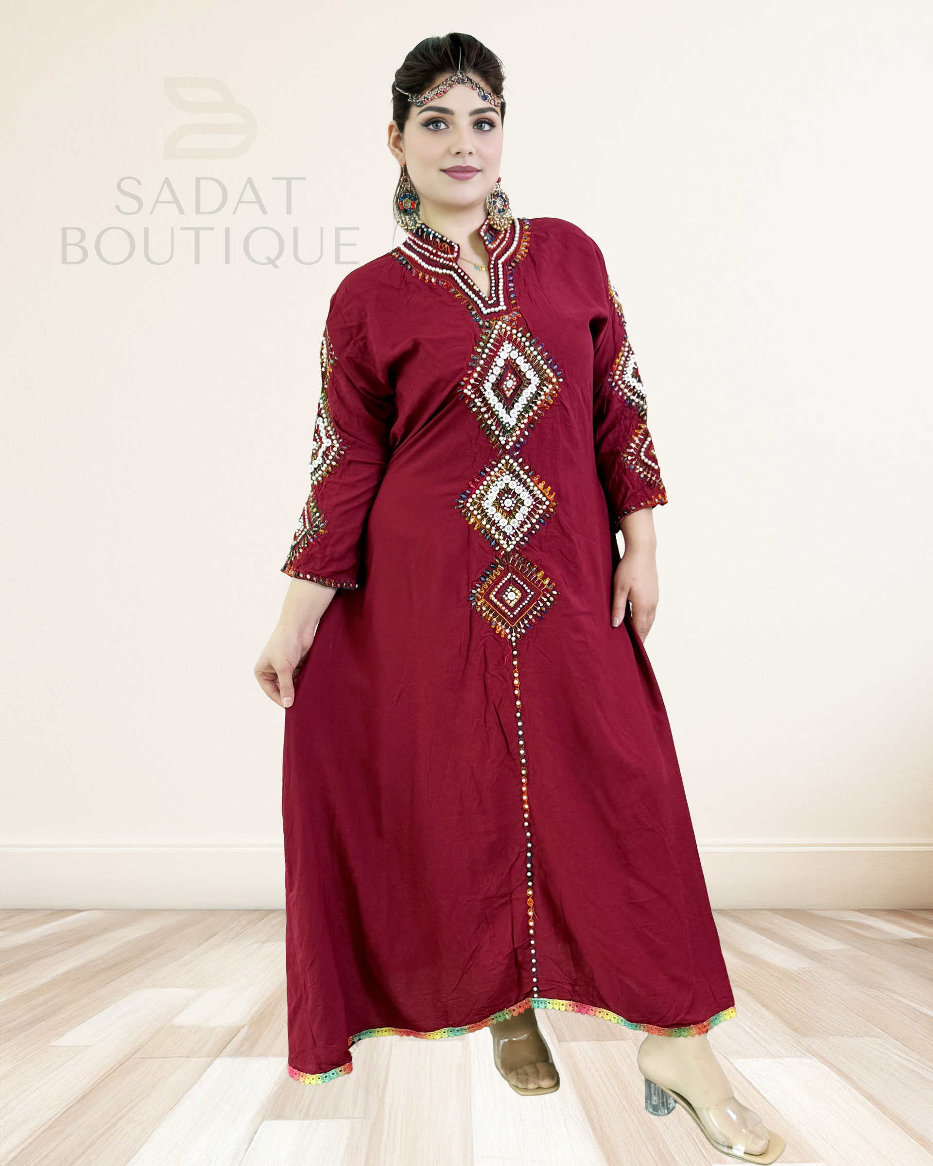Traditional Dress – Maroon Elegance with Hand Embroidery | Sadat Boutique Sadat Boutique