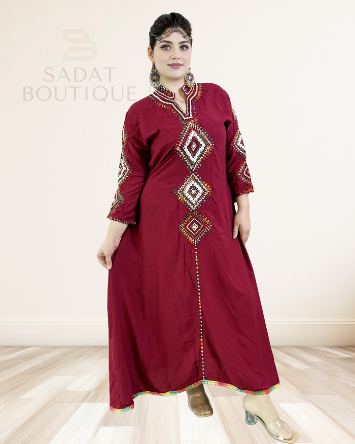 Traditional Dress – Maroon Elegance with Hand Embroidery | Sadat Boutique