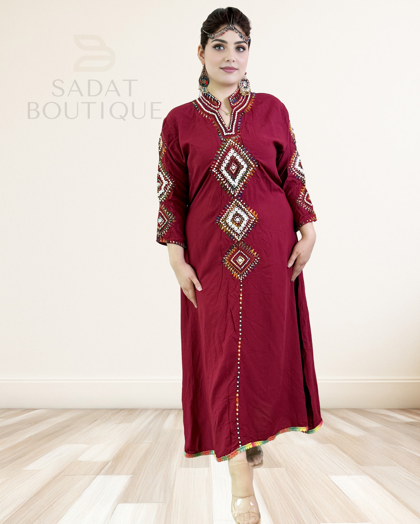 Traditional Dress – Maroon Elegance with Hand Embroidery | Sadat Boutique Sadat Boutique