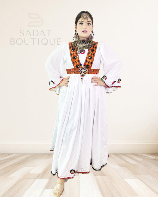 White Afghan Beaded Maxi Sadat Boutique