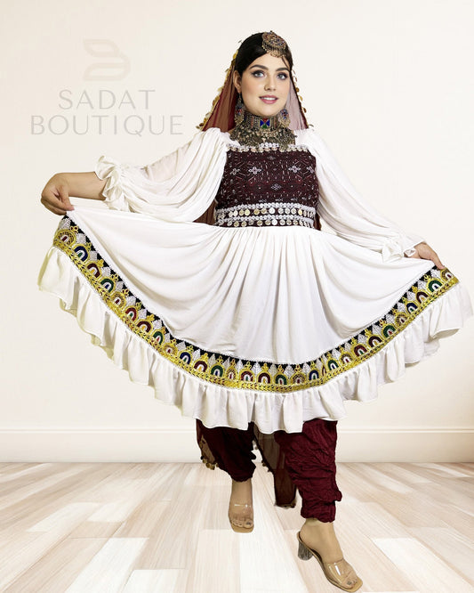 Ivory–Wine Afghan Kuchi Set Sadat Boutique