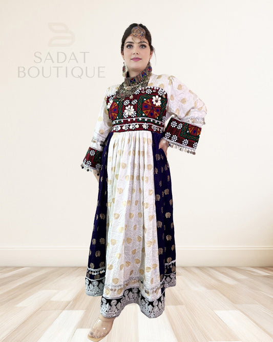 Ivory & Midnight Afghan Mirrorwork Maxi Sadat Boutique