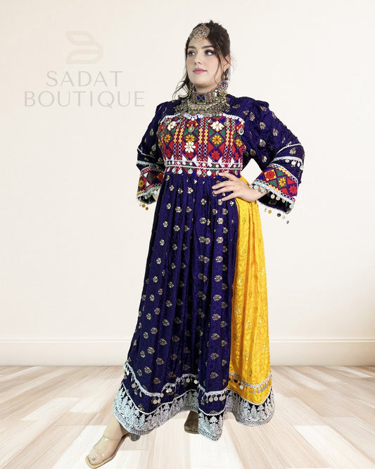 Midnight & Saffron Afghan Mirrorwork Maxi Sadat Boutique