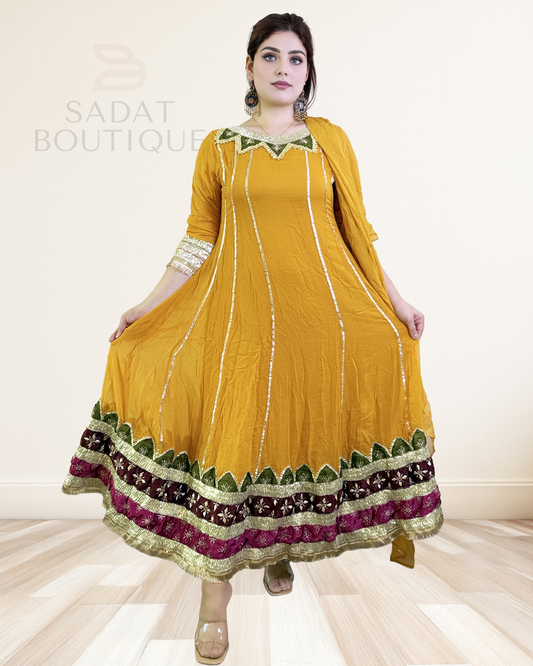 Golden Mustard Traditional Afghan Dress Sadat Boutique