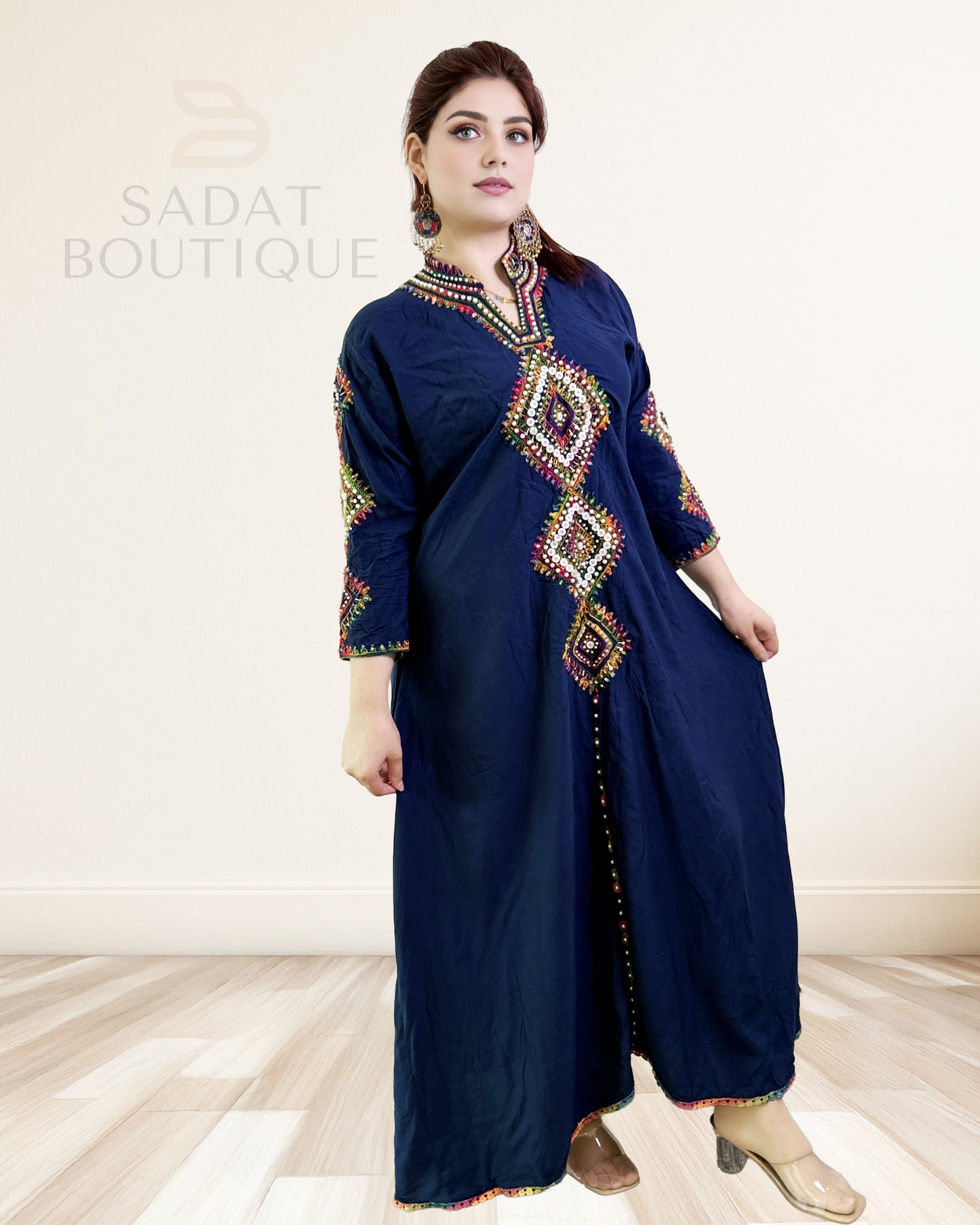 Navy Blue Traditional Afghan Dress Sadat Boutique