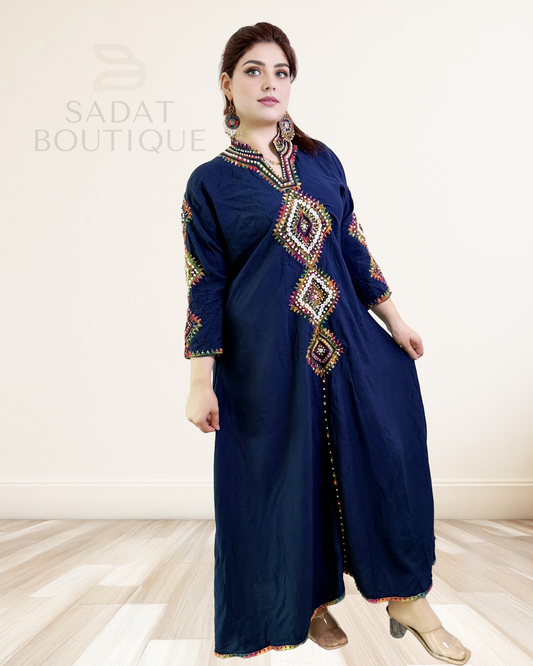 Traditional Dress – Navy Blue with Geometric Embroidery | Sadat Boutique Sadat Boutique