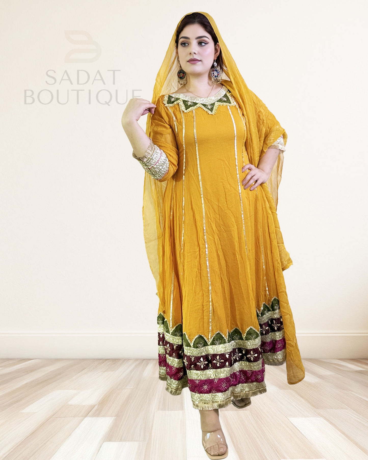 Golden Mustard Traditional Afghan Dress Sadat Boutique